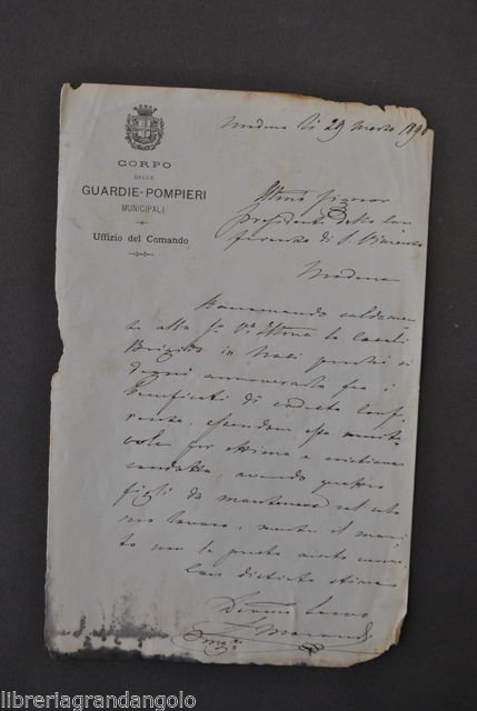 Lettera Pompieri Vigili del Fuoco Guardie Incendi Modena Carta Intestata … | Immagine principale