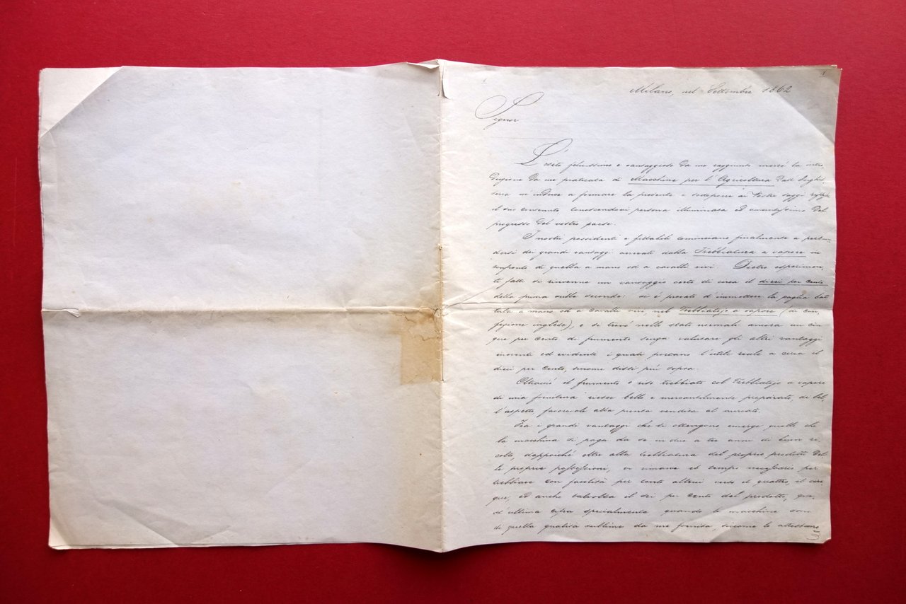 Lettera Schlegel Giovanni Macchine Agricoltura Trebbiatura a Vapore Milano 1862
