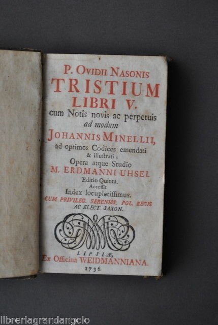 Letteratura Latina Ovidio Tristia Tristium Libri V Legatura Binding Lipsia 1736