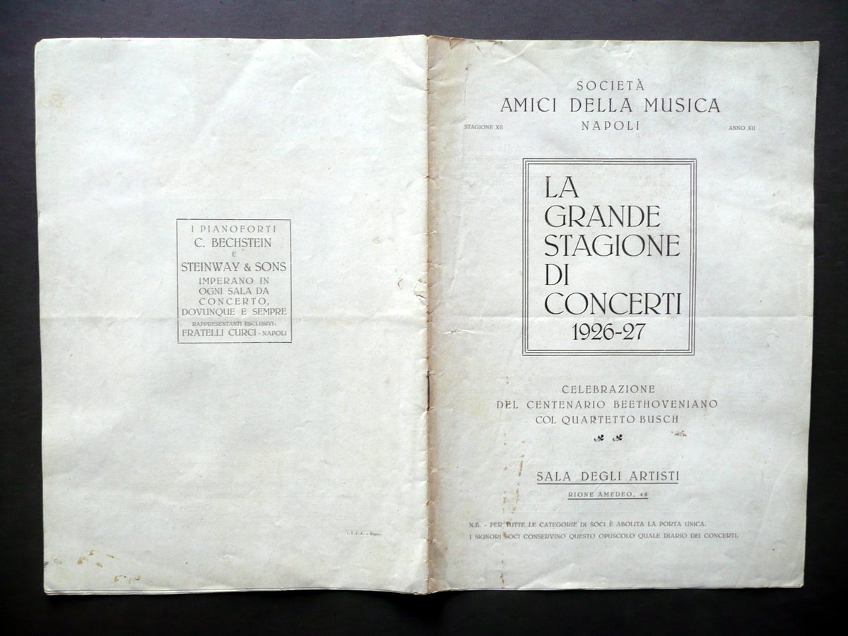 Libretto Amici della Musica Napoli Concerti 1926-27 Artisti Biografie Musica