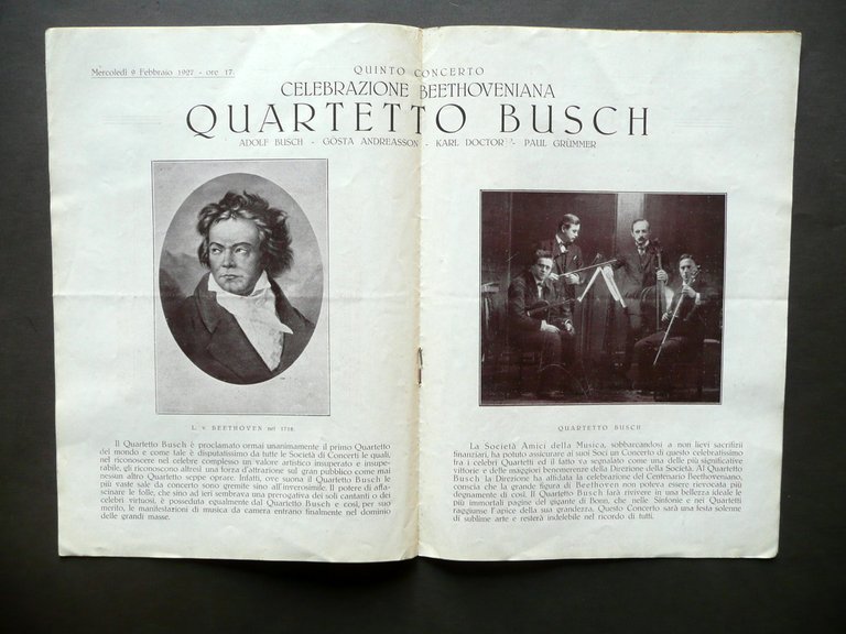 Libretto Amici della Musica Napoli Concerti 1926-27 Artisti Biografie Musica