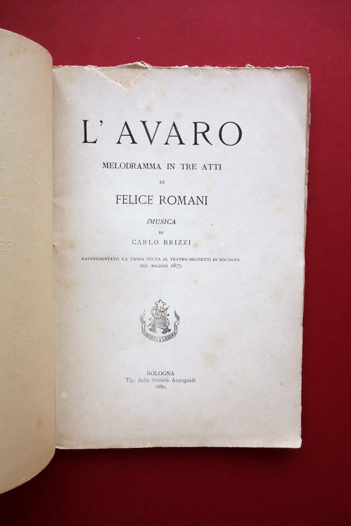 Libretto d'Opera L'Avaro Romani Teatro Brunetti Bologna 1877 1∞ Rappresentazione | Immagine Gallery 3
