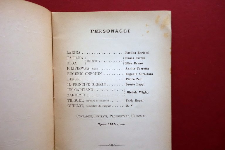 Libretto d'Oprea Eugenio Oneghin Teatro alla Scala 1900 1° Rappresentazione …