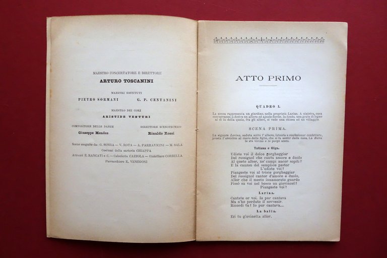 Libretto d'Oprea Eugenio Oneghin Teatro alla Scala 1900 1° Rappresentazione …