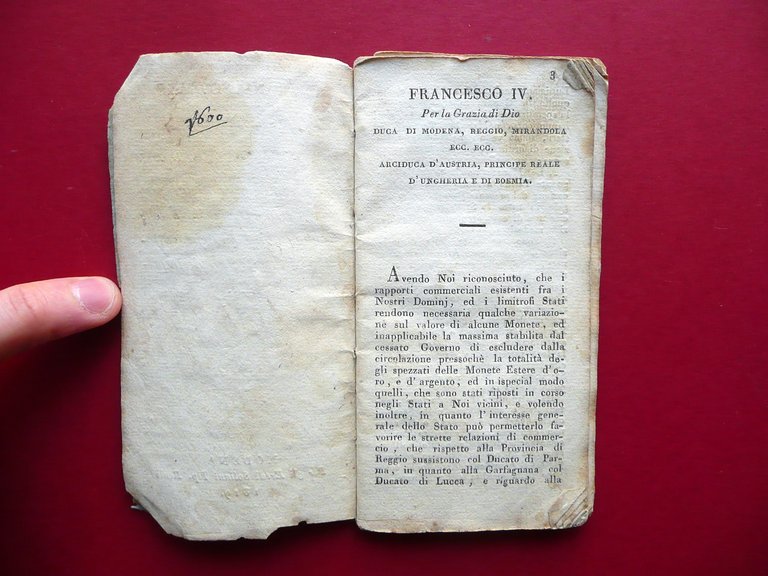 Libretto Decreto Sovrano e Prontuario delle Valute Soliani 1819 Francesco … | Immagine Gallery 4