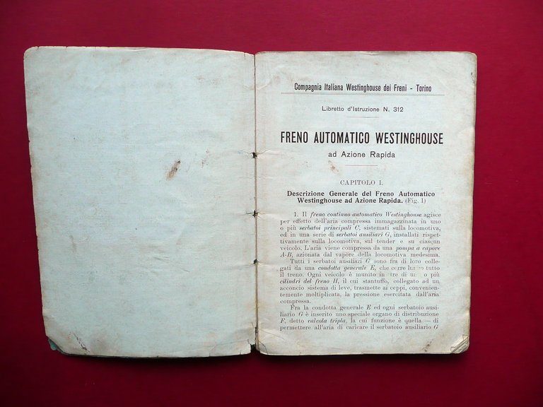 Libretto Freno Westinghouse Automatico ad Azione Rapida Doppio Freno 1919