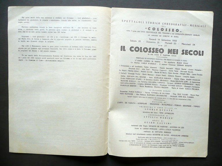 Libretto Il Colosseo nei Secoli Spettacolo Storico Coreografico Musicale 1952