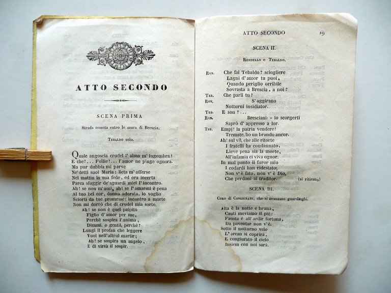 Libretto L'Assedio di Brescia Bajetti 1∞Rappresentazione Teatro alla Scala 1843