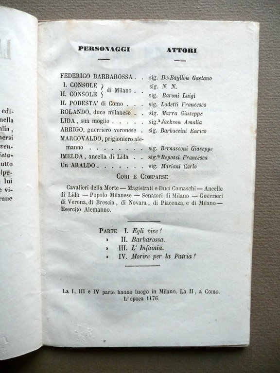 Libretto La Battaglia di Legnano Giuseppe Verdi Teatro Carcano Ricordi …