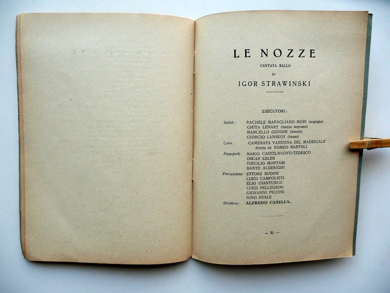 Libretto Le Nozze Strawinski L'Amfiparnaso Orazio Vecchi Milano 1927 Musica