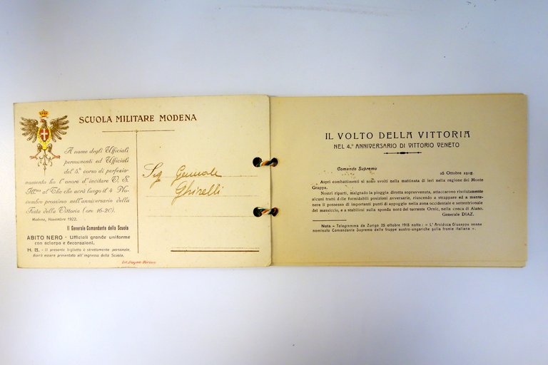 Libretto Numerato Festa della Vittoria 4/11/1922 Scuola Militare Modena 10 …