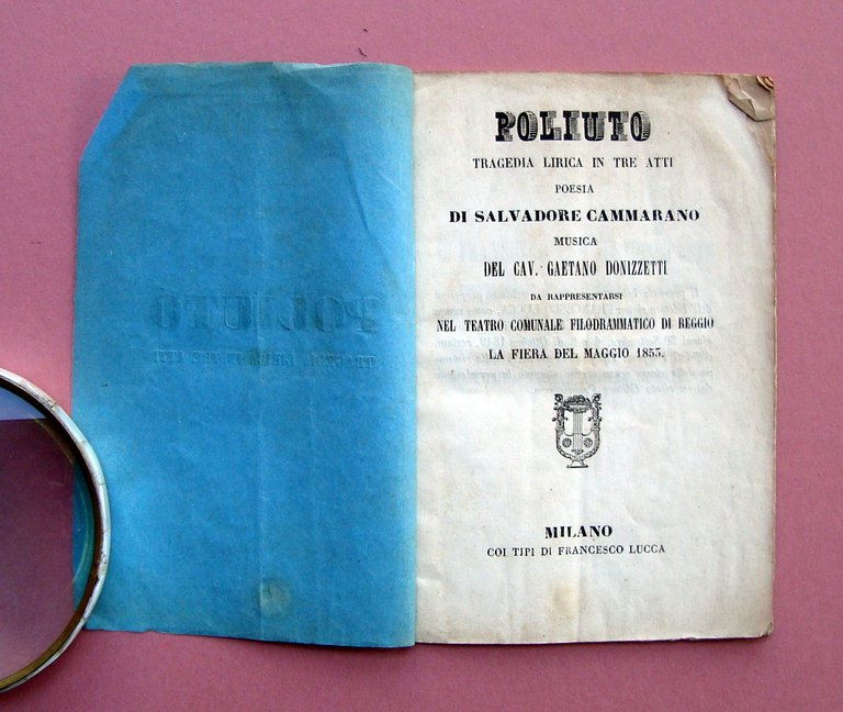 Libretto Opera Poliuto Teatro Reggio 1853 Tragedia Lirica Francesco D'Este