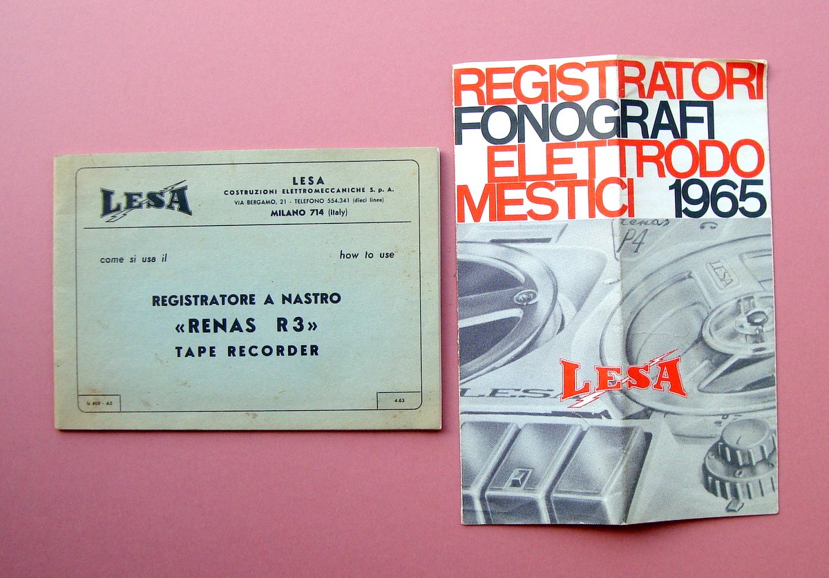 libretto+ pieghevole Lesa Registratore a nastro Renas 1966 Fonografi 1965