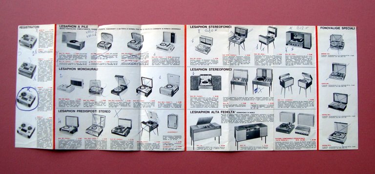 libretto+ pieghevole Lesa Registratore a nastro Renas 1966 Fonografi 1965