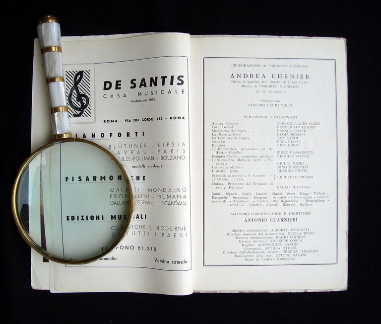 Libretto Teatro Opera Roma 1948 49 Andrea Chenier Giordano Lauri …