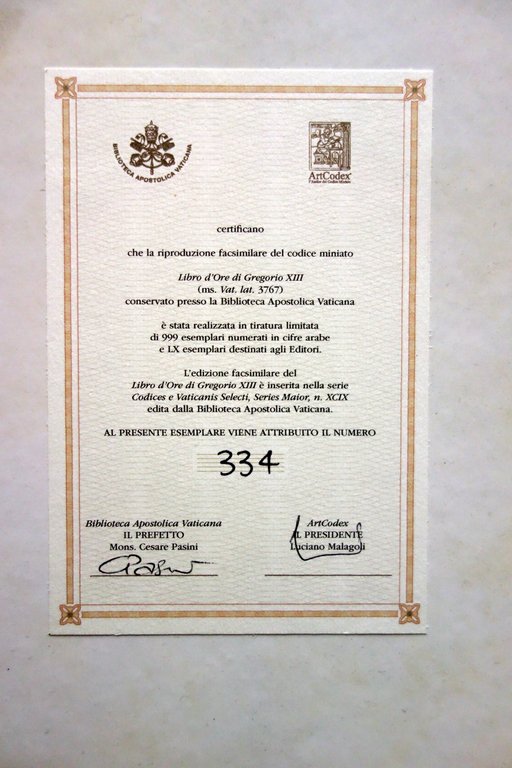 Libro d'Ore di Gregorio XIII ArtCodex 2015 Facsimile Ottimo