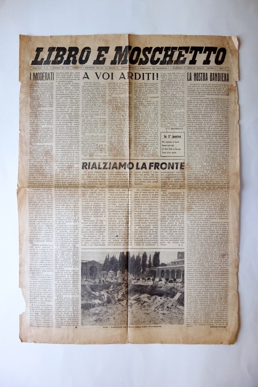 Libro e Moschetto Anno XVII Numero 41 Milano 12/10/1943 Arditi …