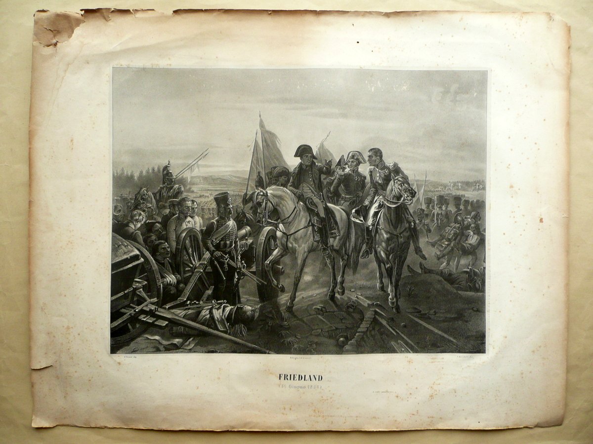 Litografia Bataille de Friedland Napoleone Zannoli Becchetti Horace Vernet 1843