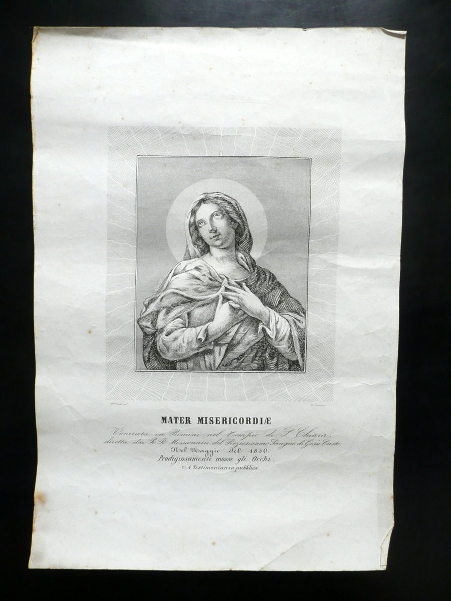 Litografia Mater Misericordiae Rimini S. Chiara Prodigio Occhi 1850 Casanova