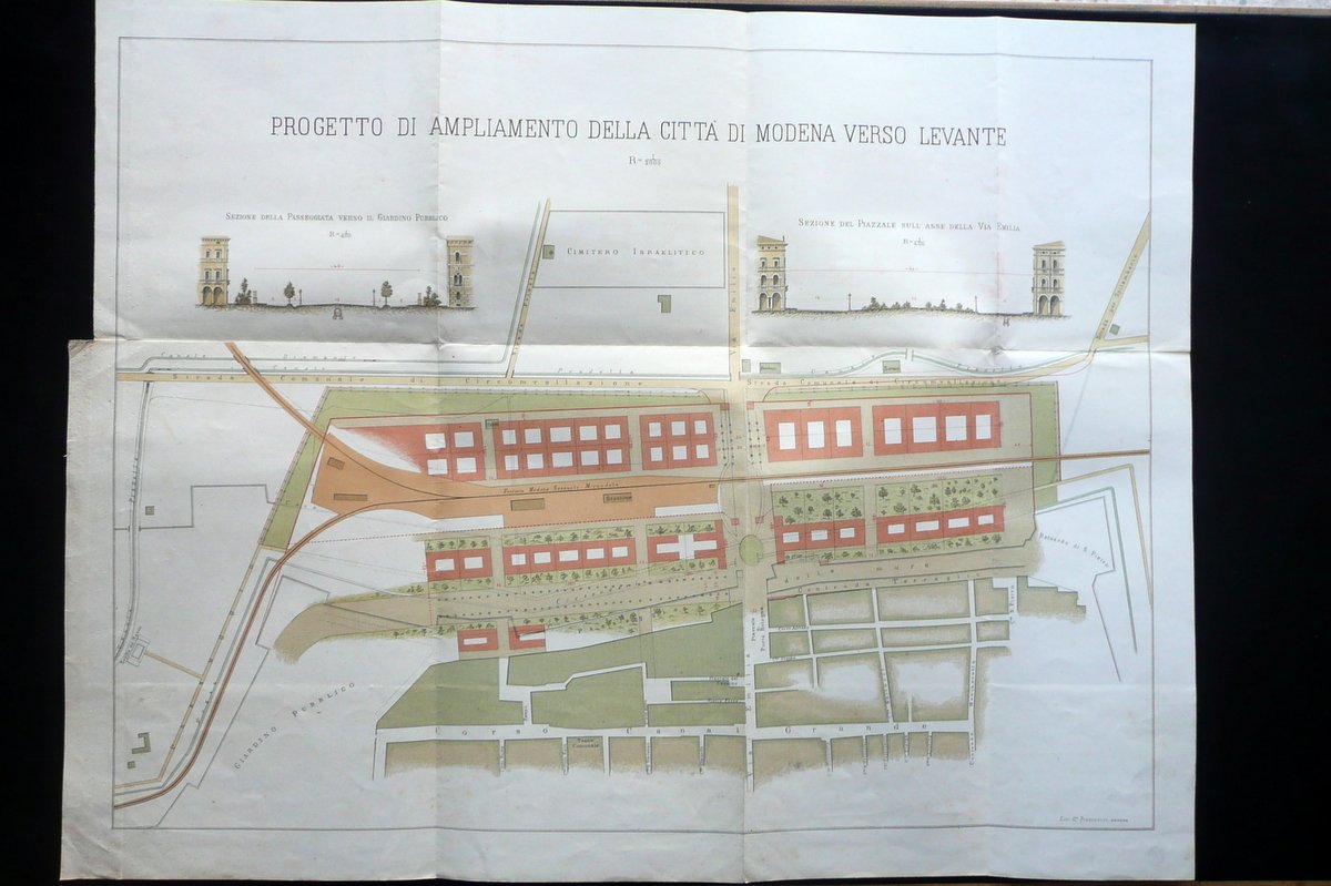 Litografia Progetto Ampliamento della Citt‡ di Modena Verso Levante Fine …