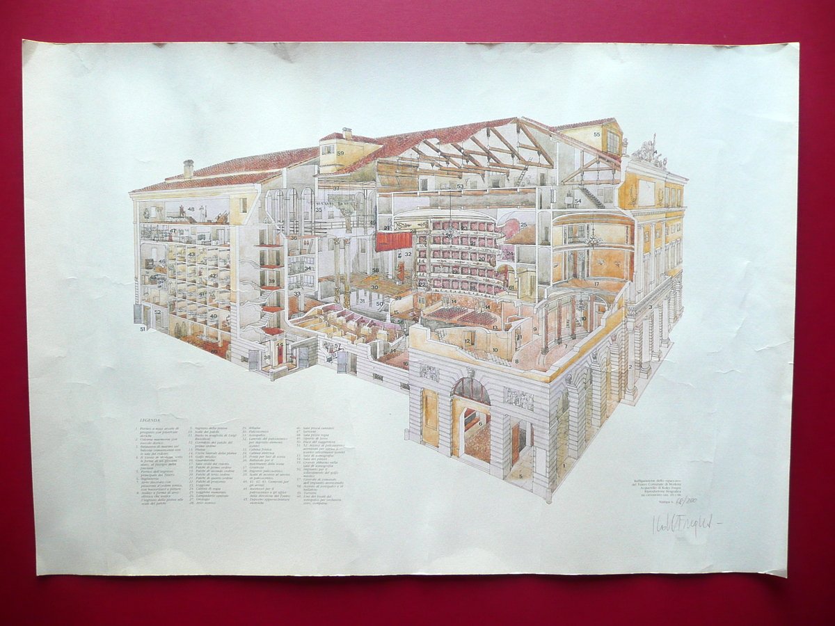 Litografia Teatro Comunale di Modena Koky Fregni Spaccato Acquerello Numerato