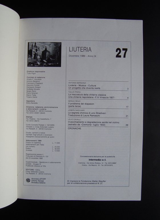 Liuteria Rivista Tecnica Cultura Ricerca Organologica Anno IX n 27 …