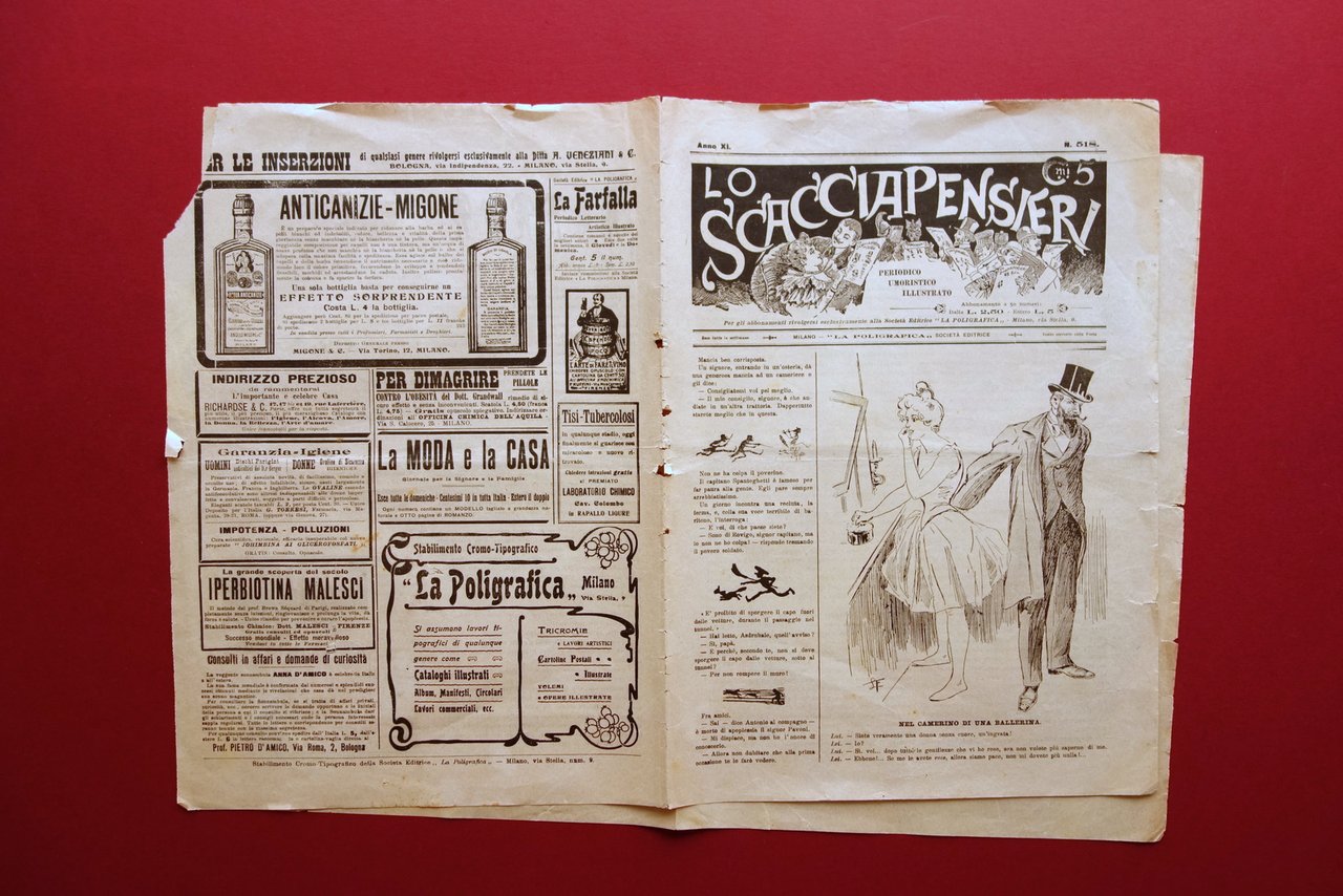 Lo Scacciapensieri Periodico Umoristico Illustrato Milano Anno XI Fine '800