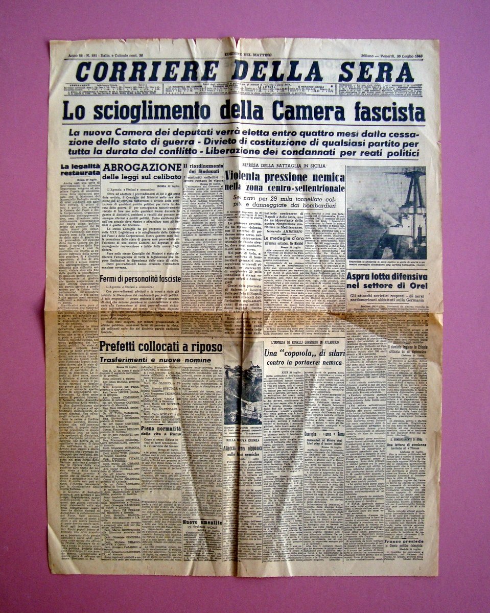 Lo Scioglimento della Camera Fascista Corriere della Sera 30 luglio …