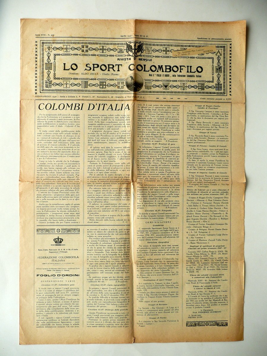 Lo Sport Colombofilo Rivista Mensile Anno XVII N. 305 Aprile …