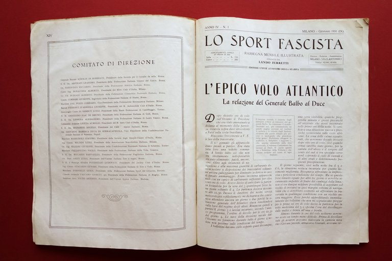 Lo Sport Fascista Anno IV N. 1 Gennaio 1931 Copertina …