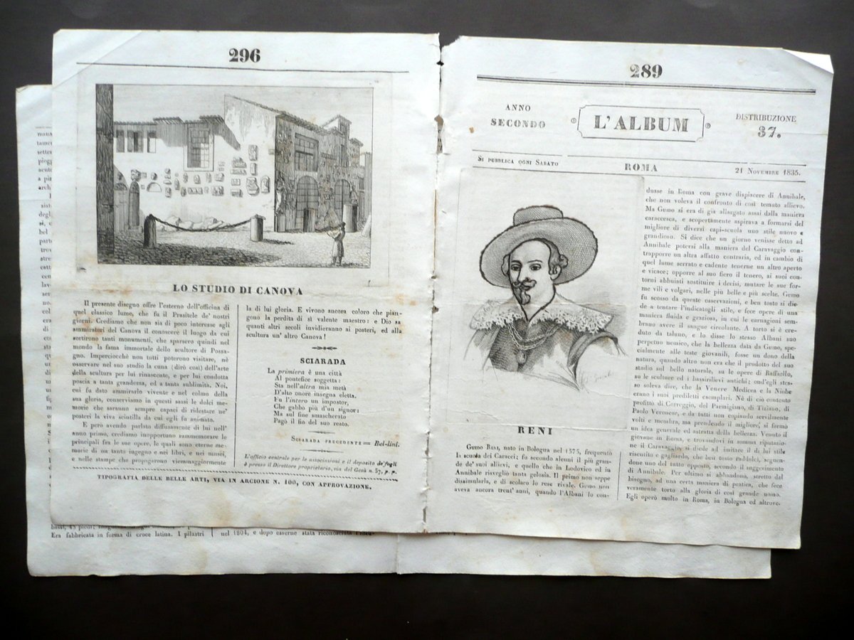 Lo Studio di Canova L'Album Anno Secondo Roma 21/11/1835 Incisione …