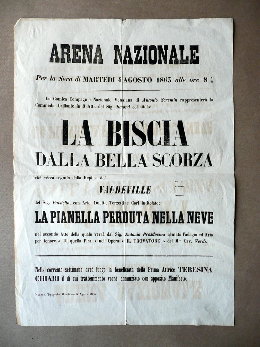 Locandina Arena Nazionale Modena La Biscia Nella Scorza Antonio Prosdocimi …