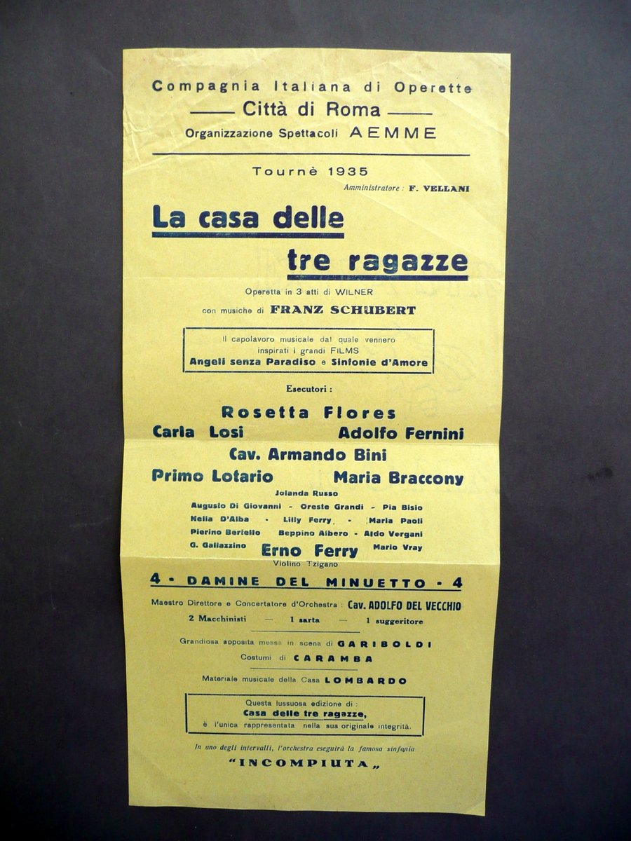 Locandina Compagnia Italiana di Operette Roma Casa delle 3 Ragazze …