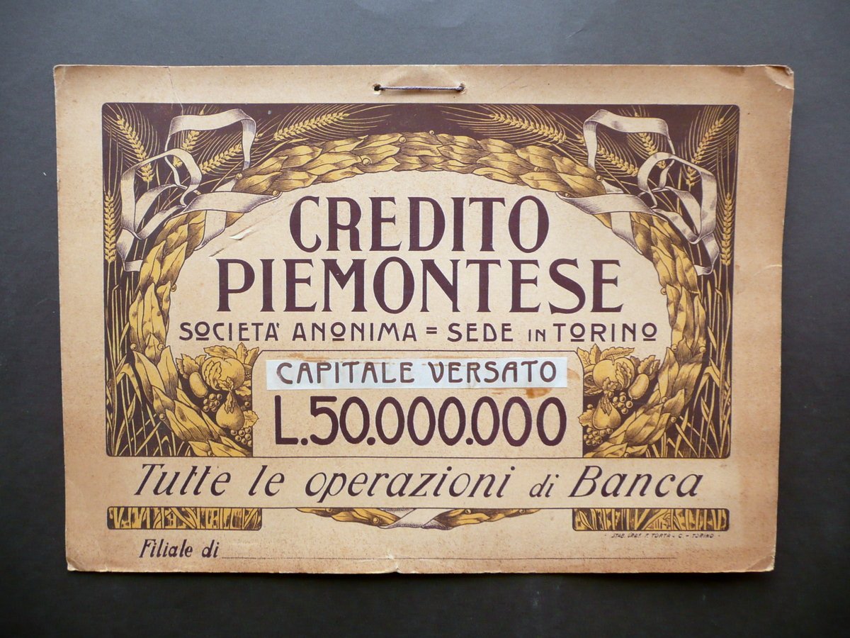 Locandina Credito Piemontese Societ‡ Anonima Torino F. Torta Anni '20 …