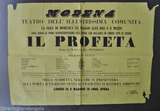 Locandina Teatro Modena Musica Lirica Il Profeta Meyerbeer Pagnoni Rossi …