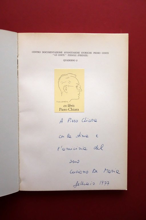 Luciano de Maria Palazzeschi e l'Avanguardia 1976 Autografo Ex Libris …