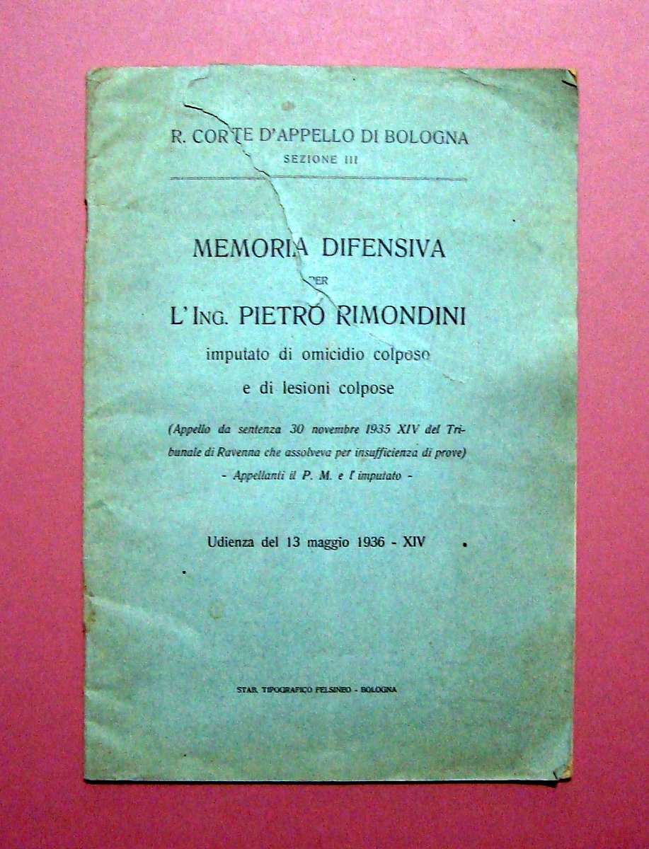 Lugo 1936 Memoria difensiva omicidio colposo scuola epidemia tifo pozzi | Immagine principale