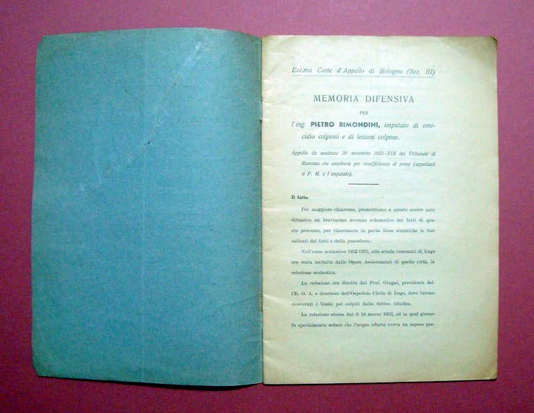 Lugo 1936 Memoria difensiva omicidio colposo scuola epidemia tifo pozzi | Immagine Gallery 2