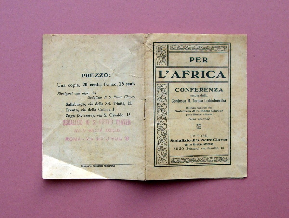 M.Teresa Ledochowska Beata Per L'Africa Sodalizio Claver Zugo primi '900 …
