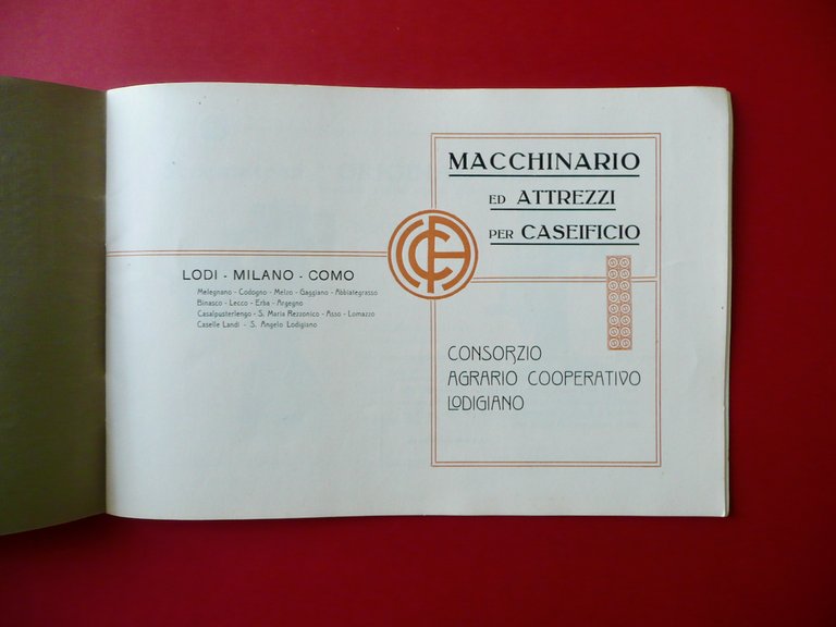 Macchinario Attrezzi per Caseificio Consorzio Agrario Lodigiano Catalogo 1923