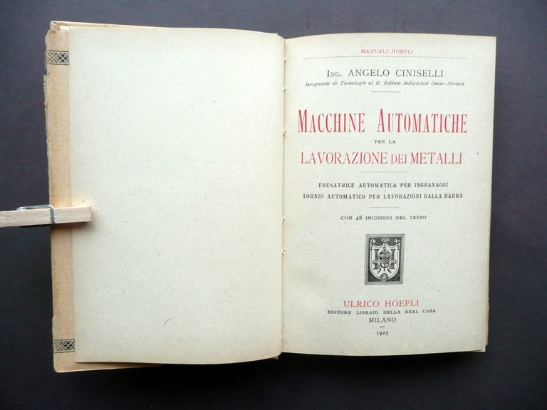 Macchine Automatiche per la Lavorazione dei Metalli Ciniselli Hoepli Milano … | Immagine Gallery 2