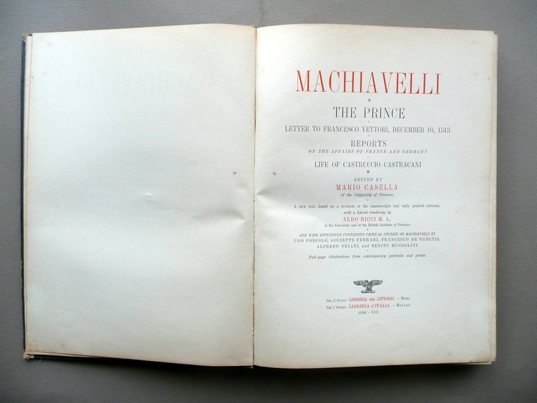 Machiavelli The Prince Letter to Vettori Reports Life of Castracani …