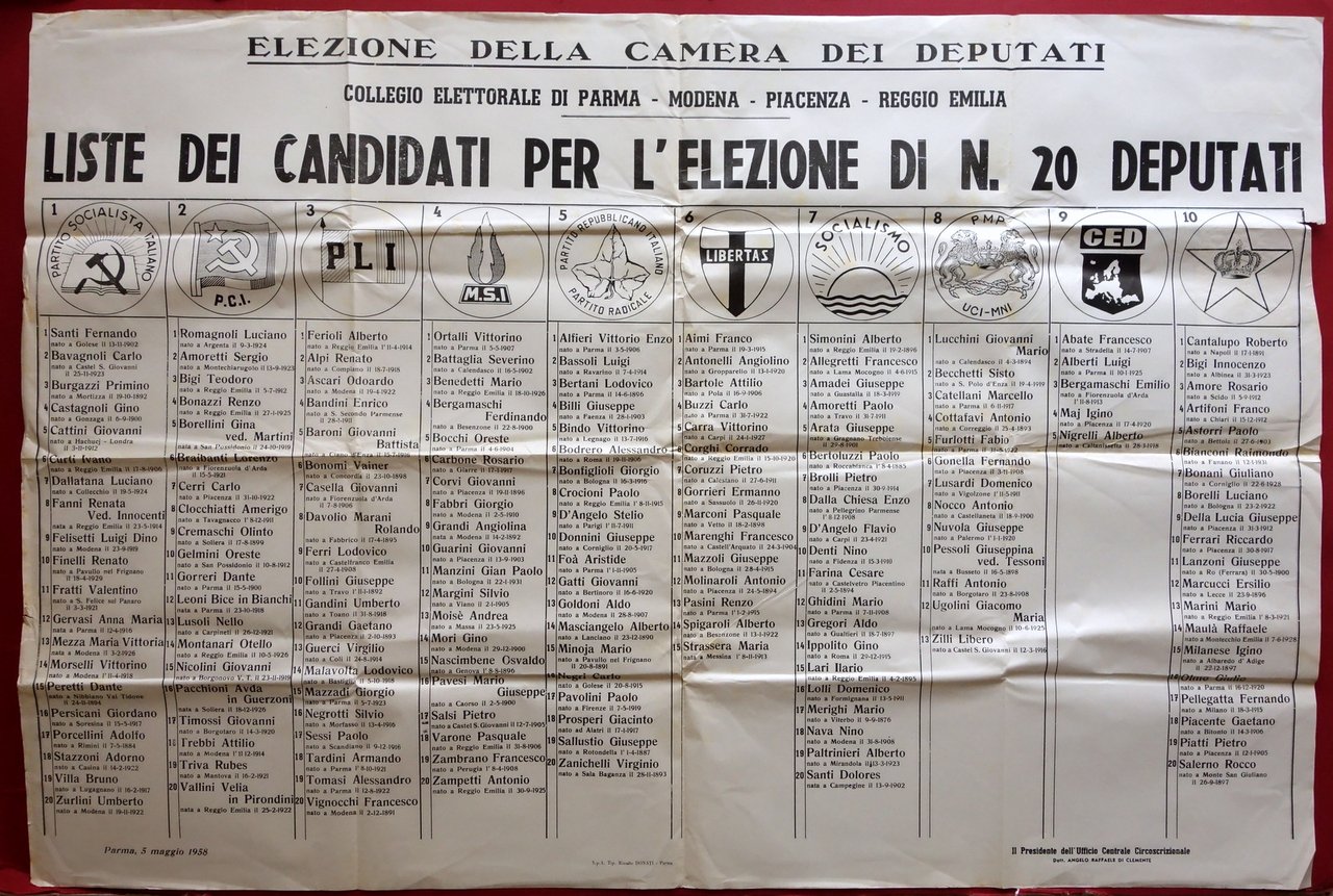 Manifesto Camera dei Deputati Collegio di Parma Modena Reggio Piacenza …