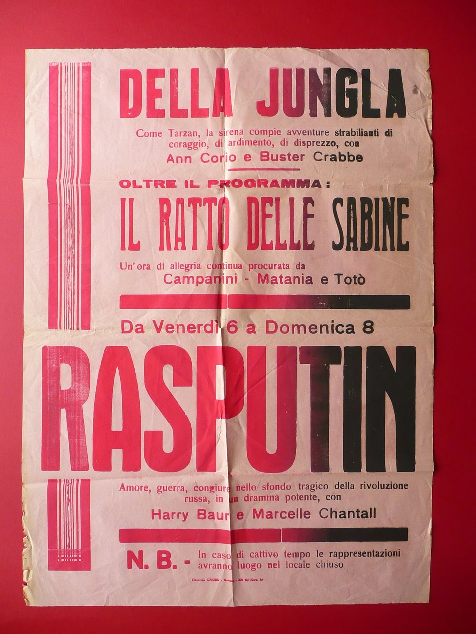 Manifesto Della Jungla Ratto delle Sabine Rasputin Cinema Tip. Grossi …
