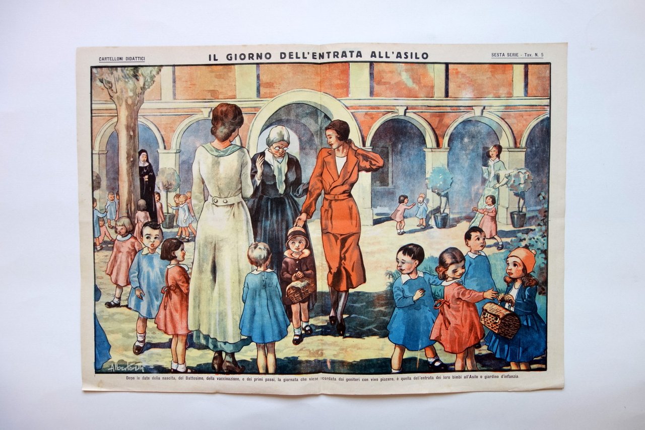 Manifesto il Giorno dell'Entrata all'Asilo Cartoncino dei Piccoli Albertarelli