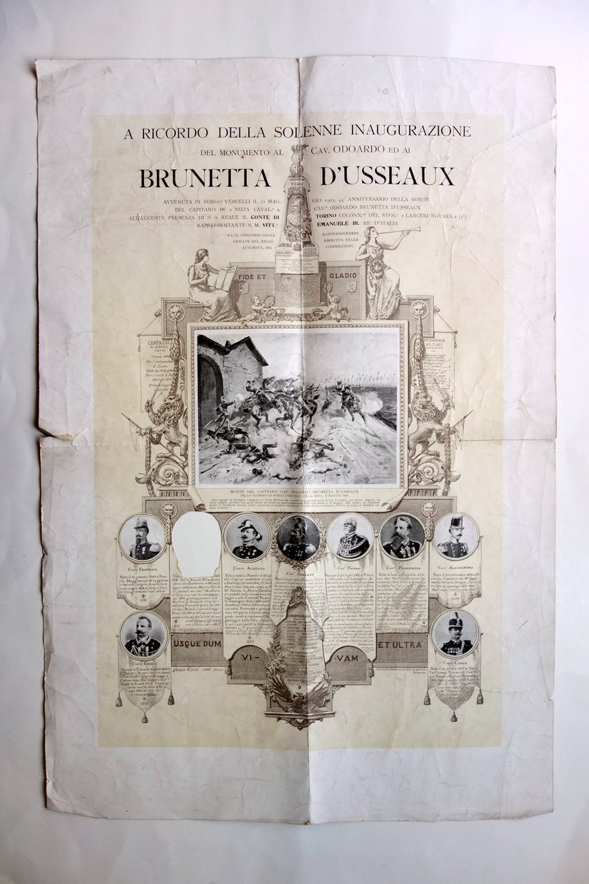 Manifesto Inaugurazione Monumento ai Brunetta d'Usseaux 1903 Borgo Vercelli