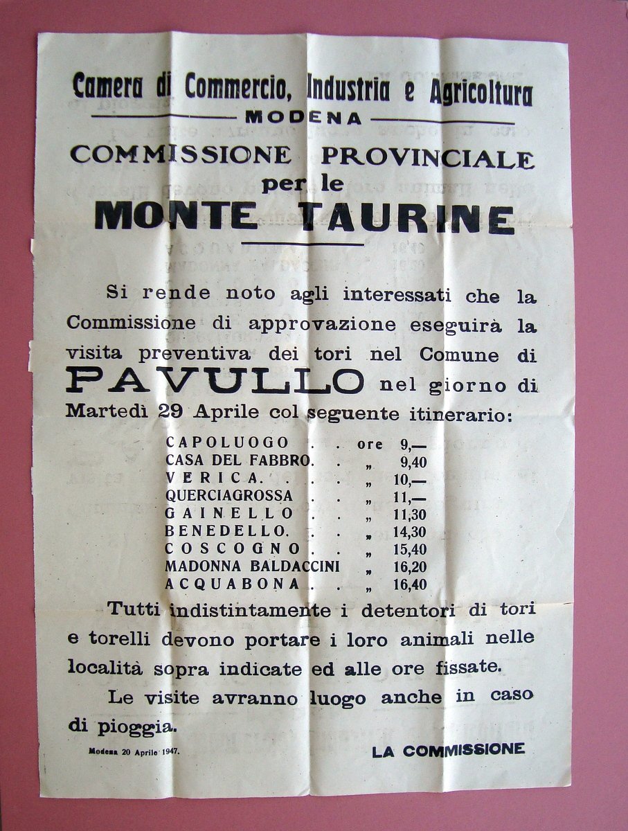 Manifesto Pavullo e Frazioni 1947 Monte Taurine orari localit‡