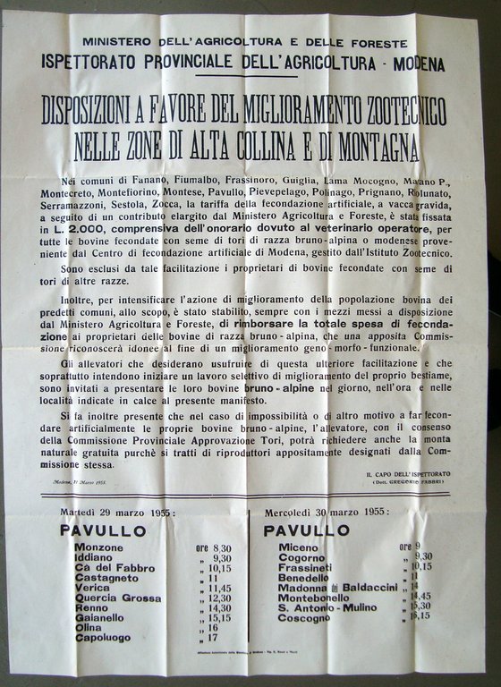 Manifesto Pavullo miglioramento zootecnico Alta Collina Montagna 1955 veterinari | Immagine Gallery 1