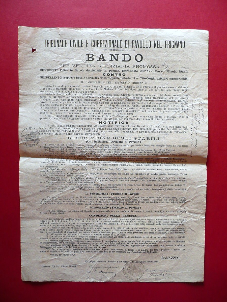 Manifesto Pavullo Modena Bando Vendita Beni Semese Sassoguidano Monterastello