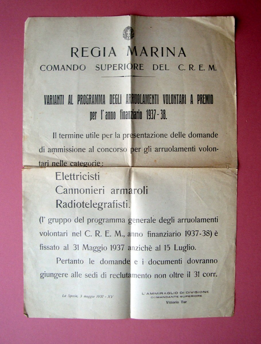 Manifesto Regia Marina la Spezia 1937 Arruolamento Volontaria Premio Cannonieri | Immagine principale